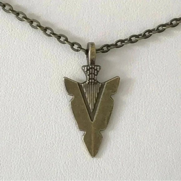 Antiqued Brass Arrowhead 18” Chain Necklace Handmade Handcrafted New - Picture 1 of 4